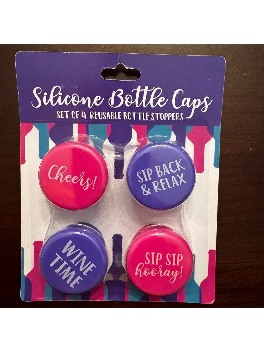 New Silicone Bottle Caps Set of 4- Pink and Purple